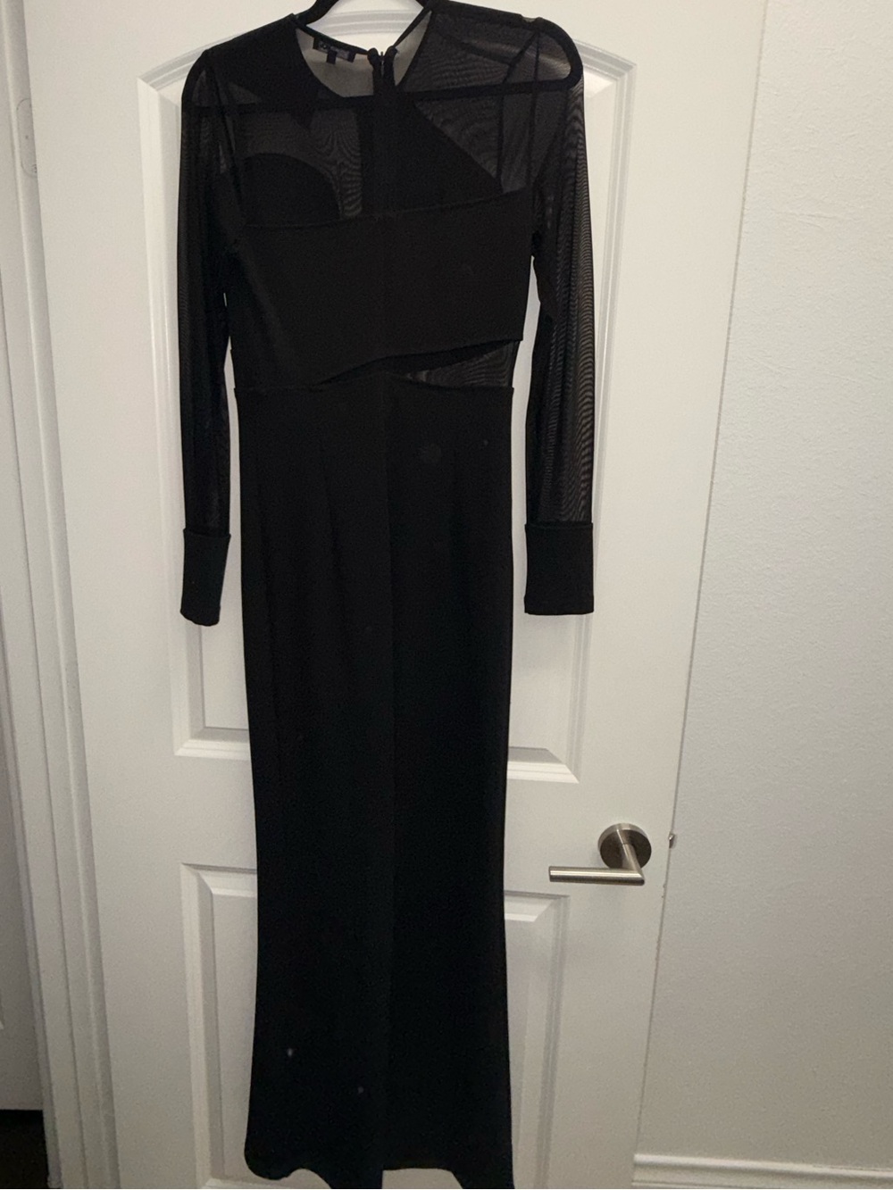 Fashion Nova Black Long Sleeve Mesh Detail Gown